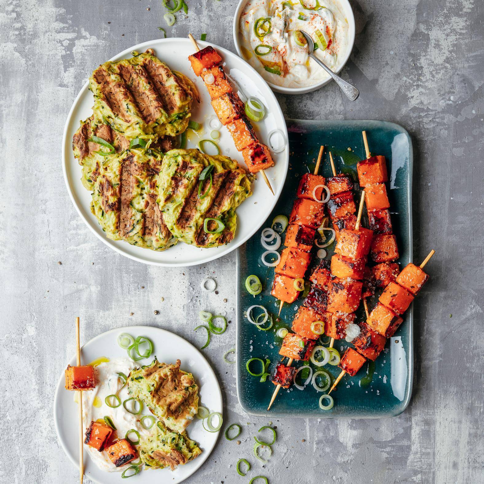 Placki (courgettepannenkoeken) en geroosterde pompoen - Recepten OptiGrill 2in1 | Tefal