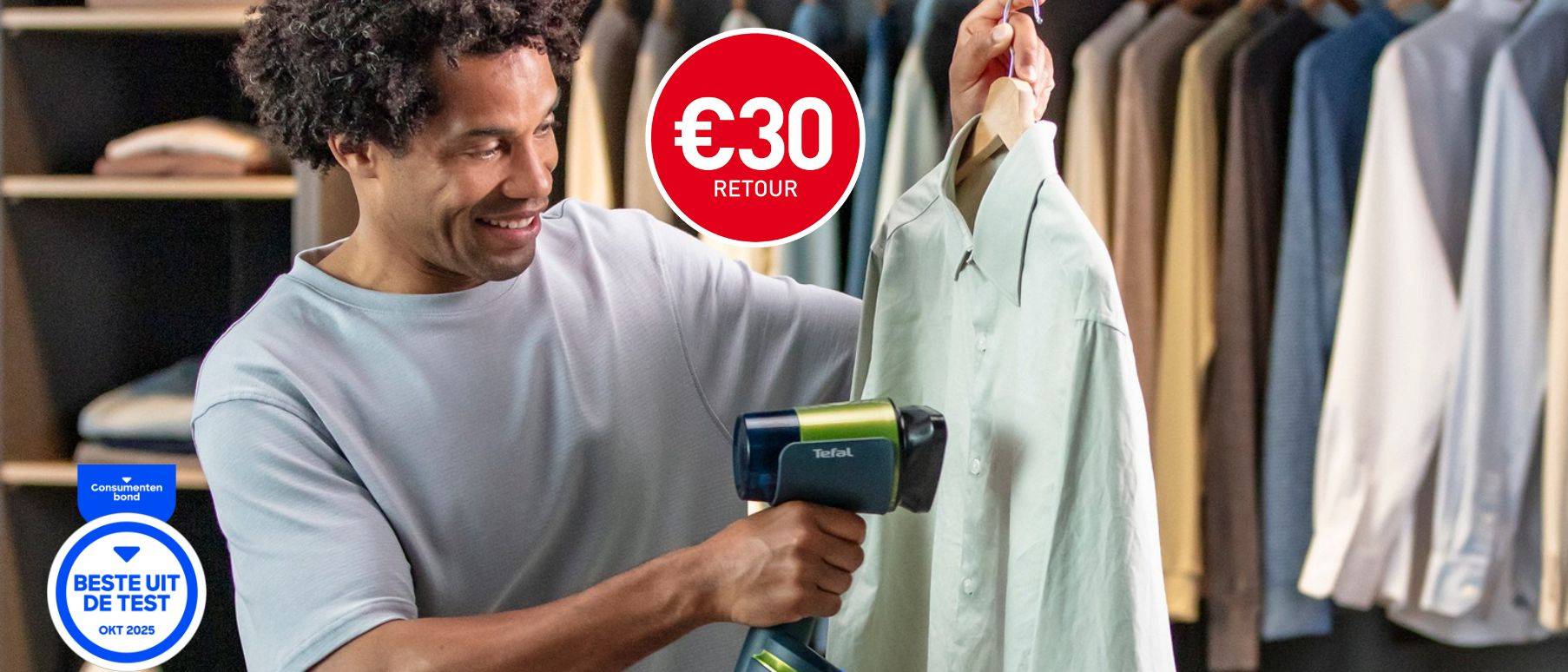 Nu 30 euro cashback op Tefal AeroSteam kledingstomers